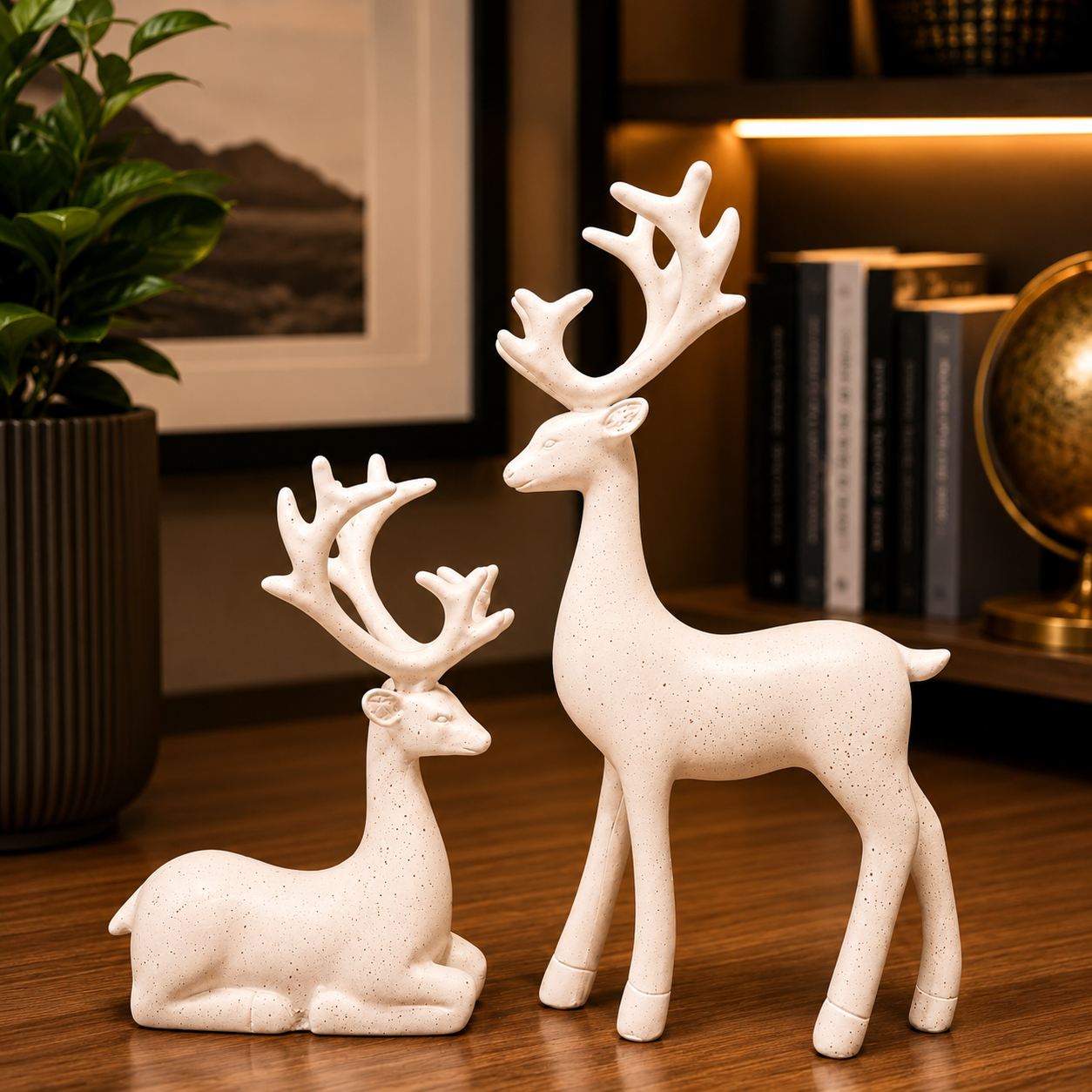Ivory Stag Harmony Set – Luxury Deer Sculpture Duo