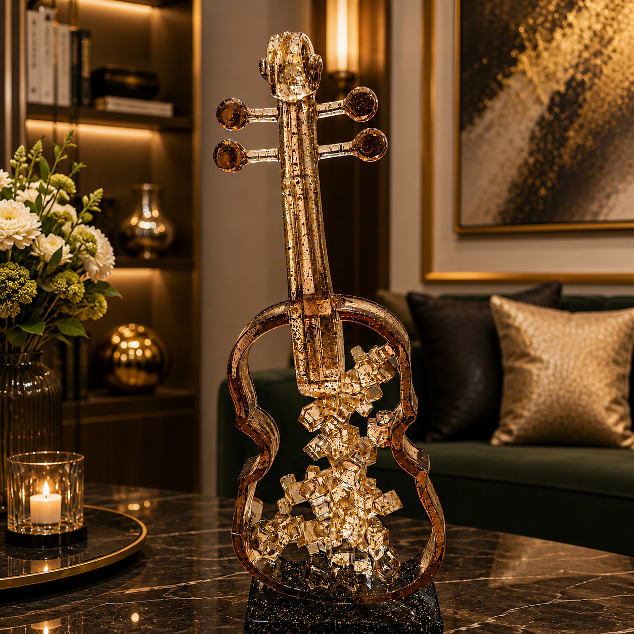 Crystal Melody Violin Sculpture – Luxury Resin Musical Artifact