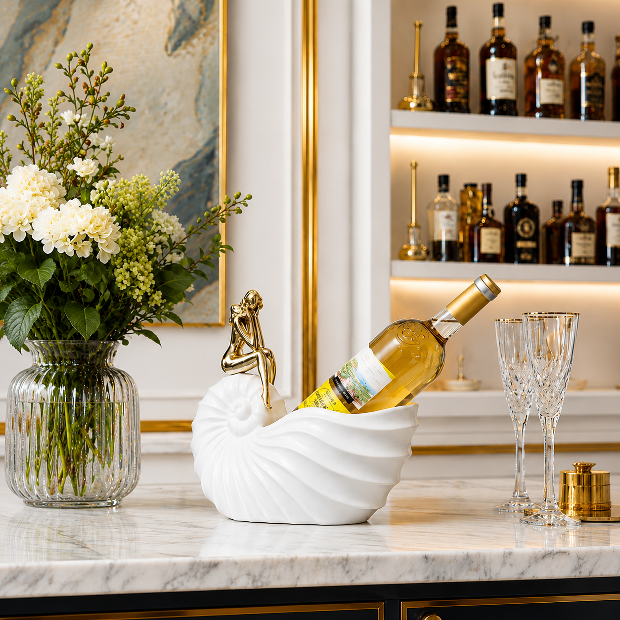 Shella Luxe Organizer – Luxury Shell Wine & Essentials Holder