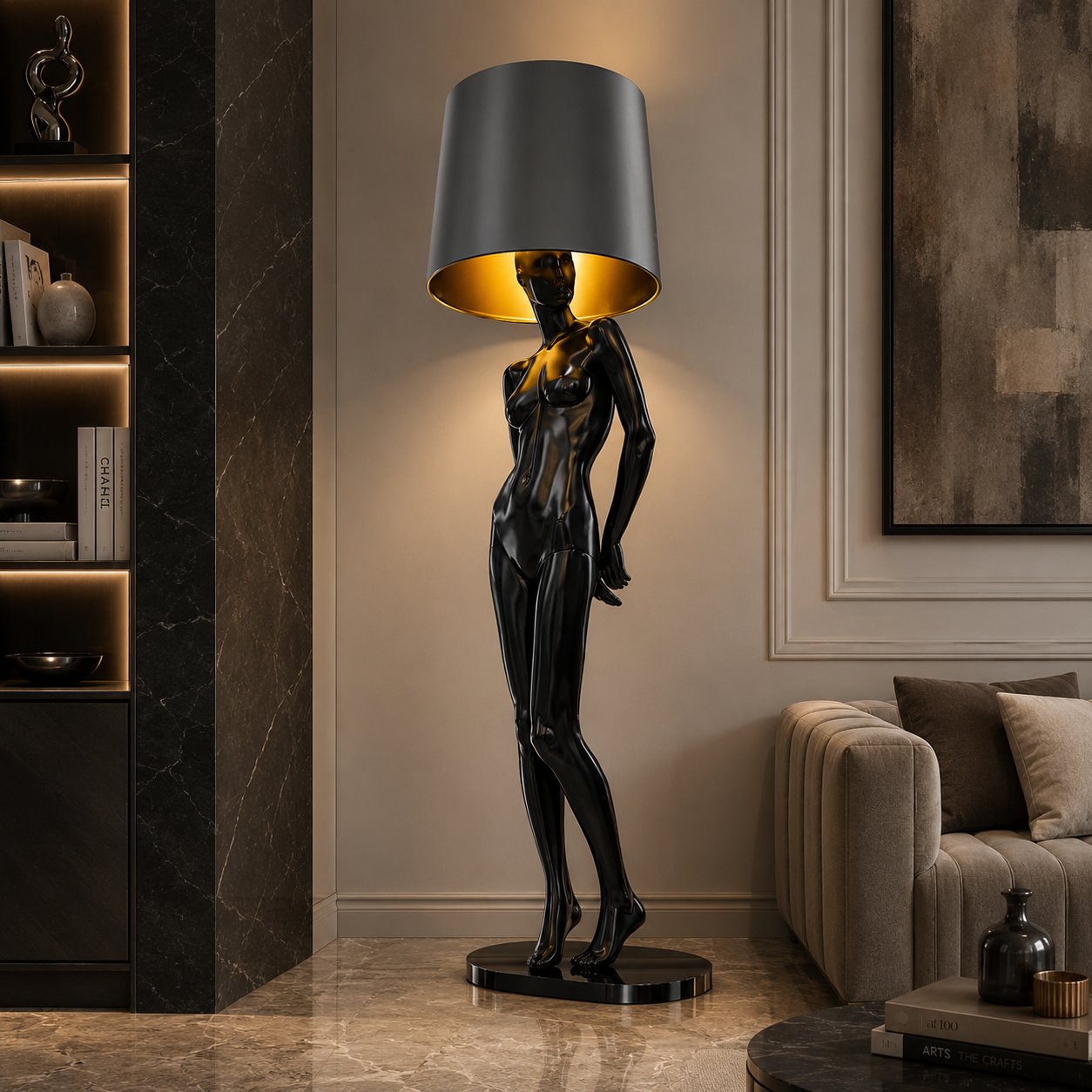 Noir Muse Floor Lamp – Luxury Sculptural Statement Lamp