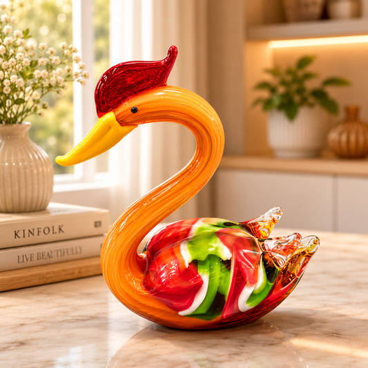 Orange and Green Art Glass Swan Figurine Decor Piece - M&I Home Decor - alternate view