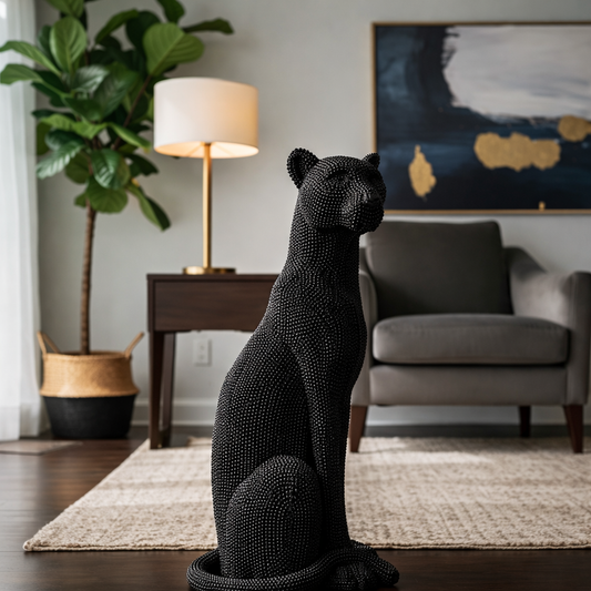 The Obsidian Studded Cheetah Sculpture