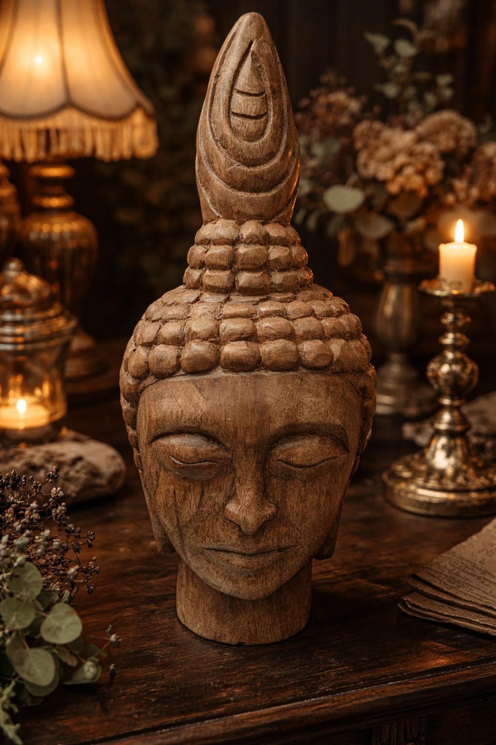 Zenwood Buddha Head Sculpture – Handcrafted Spiritual Décor Accent