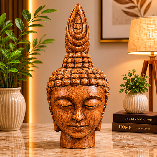 Zenwood Buddha Head Sculpture – Handcrafted Spiritual Décor Accent