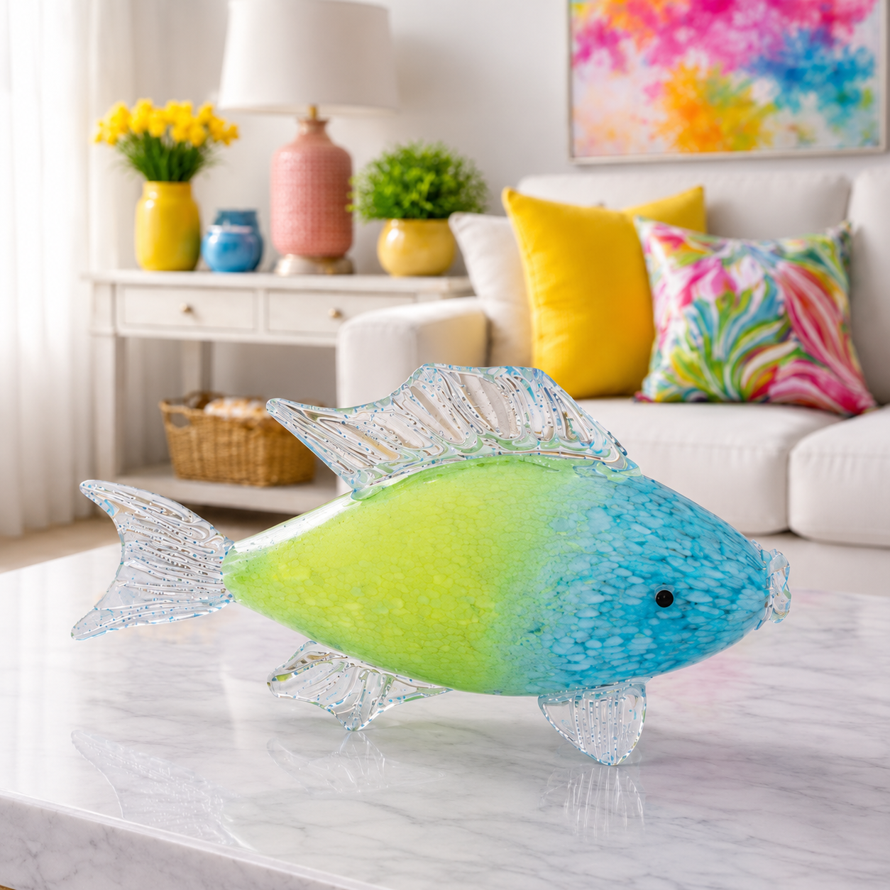 Azure Reef Glass Fish Sculpture – Luxury Handcrafted Art Décor