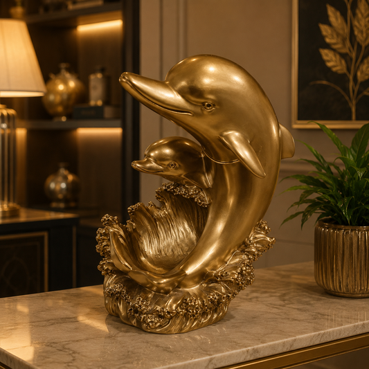 Luxury Golden Dolphin Family Sculpture – Elegant Ocean-Inspired Decorative Accent for Home & Office