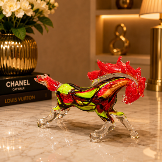 Handcrafted Multicolor Art Glass Galloping Horse Figurine - M&I Home Decor