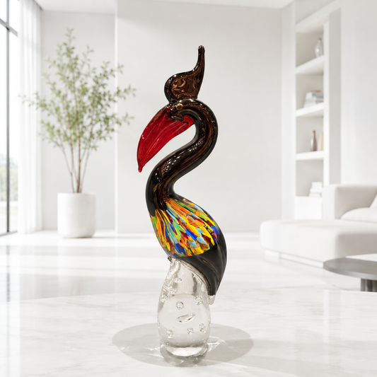 Multicolor Art Glass Crane Bird Figurine on Glass Base - M&I Home Decor