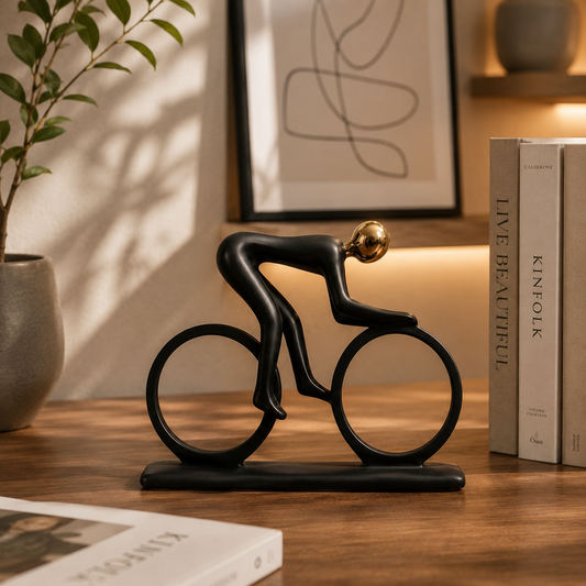 Matte Black Cyclist Figurine Sculpture With Gold Head - M&I Home Decor
