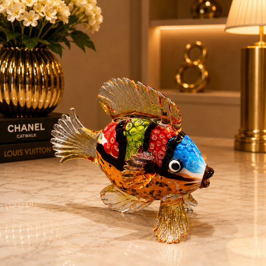 Multicolor Art Glass Fish Figurine With Fan Fins - M&I Home Decor