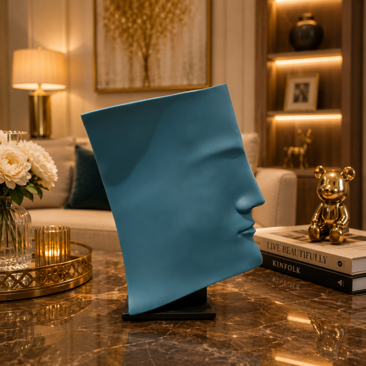 Teal Blue Abstract Face Sculpture Side Profile Decor - M&I Home Decor