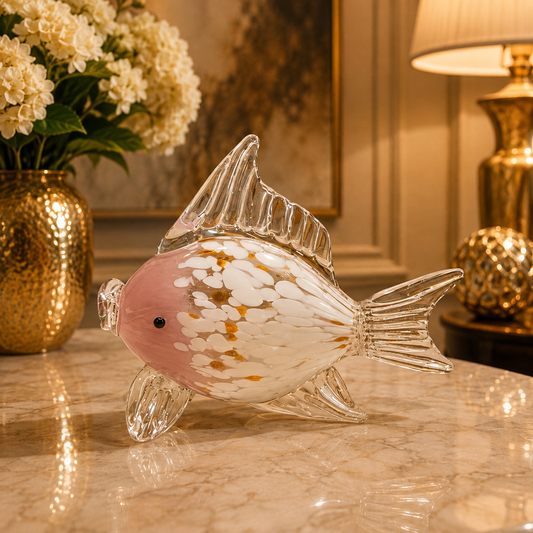 Pink and White Art Glass Spotted Fish Figurine Decor - M&I Home Decor
