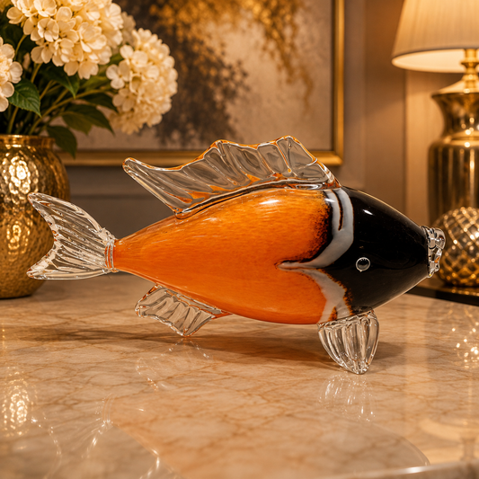 Orange and Black Art Glass Fish Figurine Tabletop Decor - M&I Home Decor