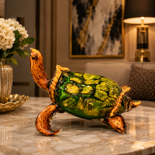 Green and Orange Art Glass Turtle Figurine Decor - M&I Home Decor