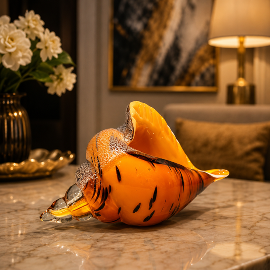 Orange and Black Art Glass Conch Shell Figurine - M&I Home Decor