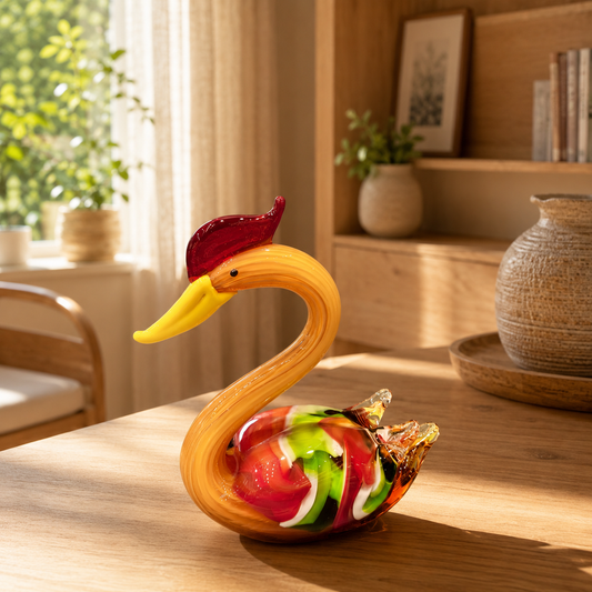 Orange and Green Art Glass Swan Figurine Decor Piece - M&I Home Decor