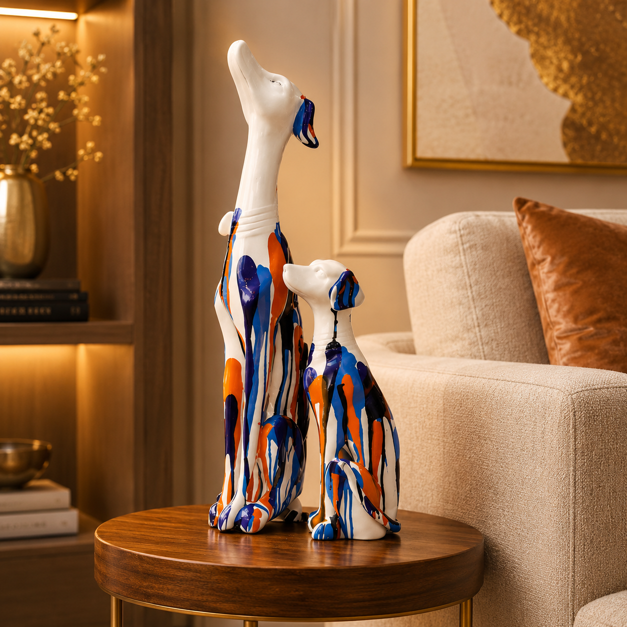 Abstract Luxe Dog Sculpture Set – Modern Artistic Decorative Figurines