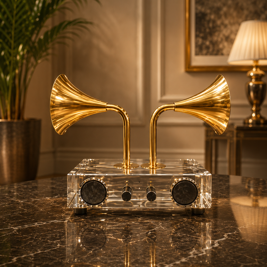 Aura Crystal Gramophone Speaker – Luxury Vintage-Inspired Audio Décor