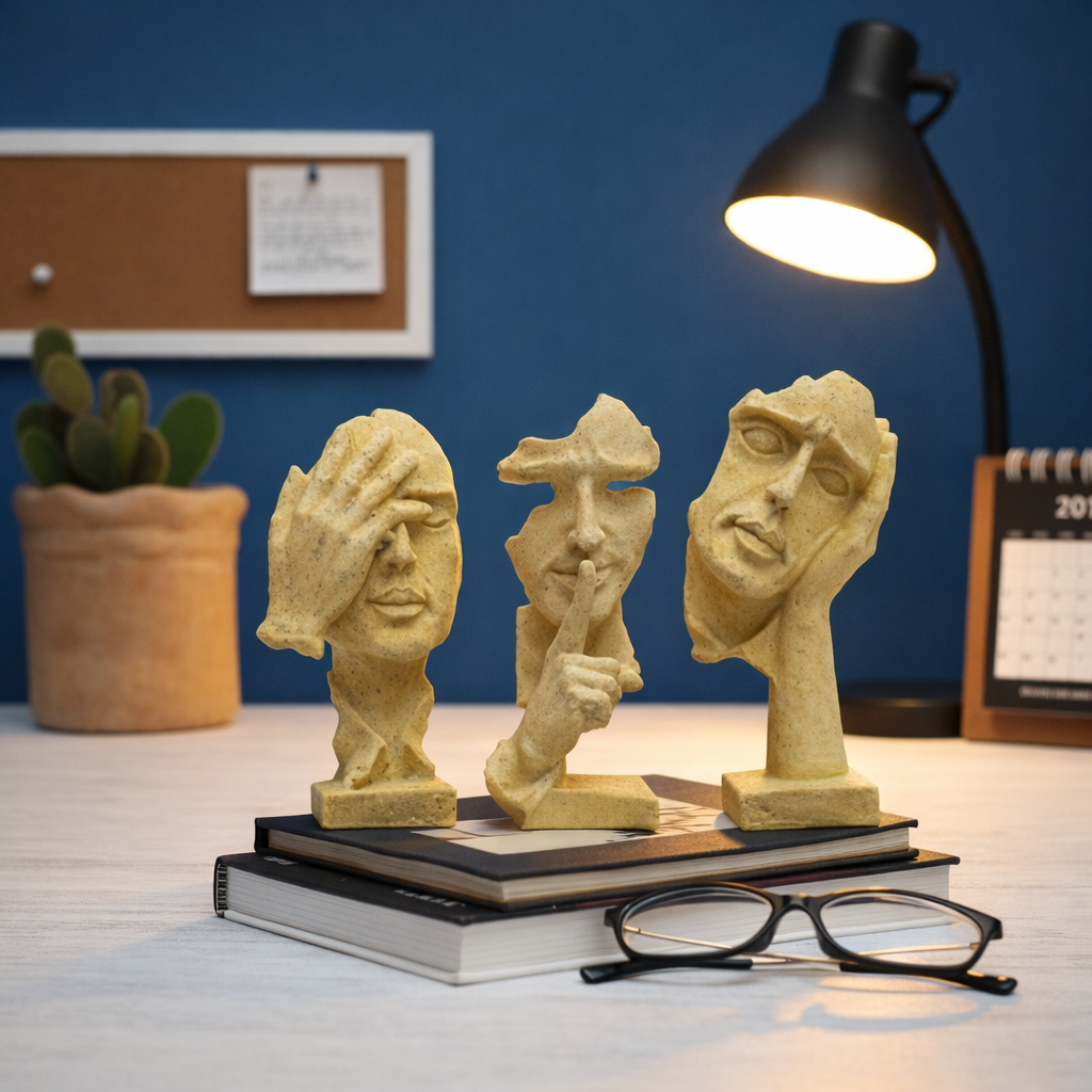 Abstract no evil face sculptures