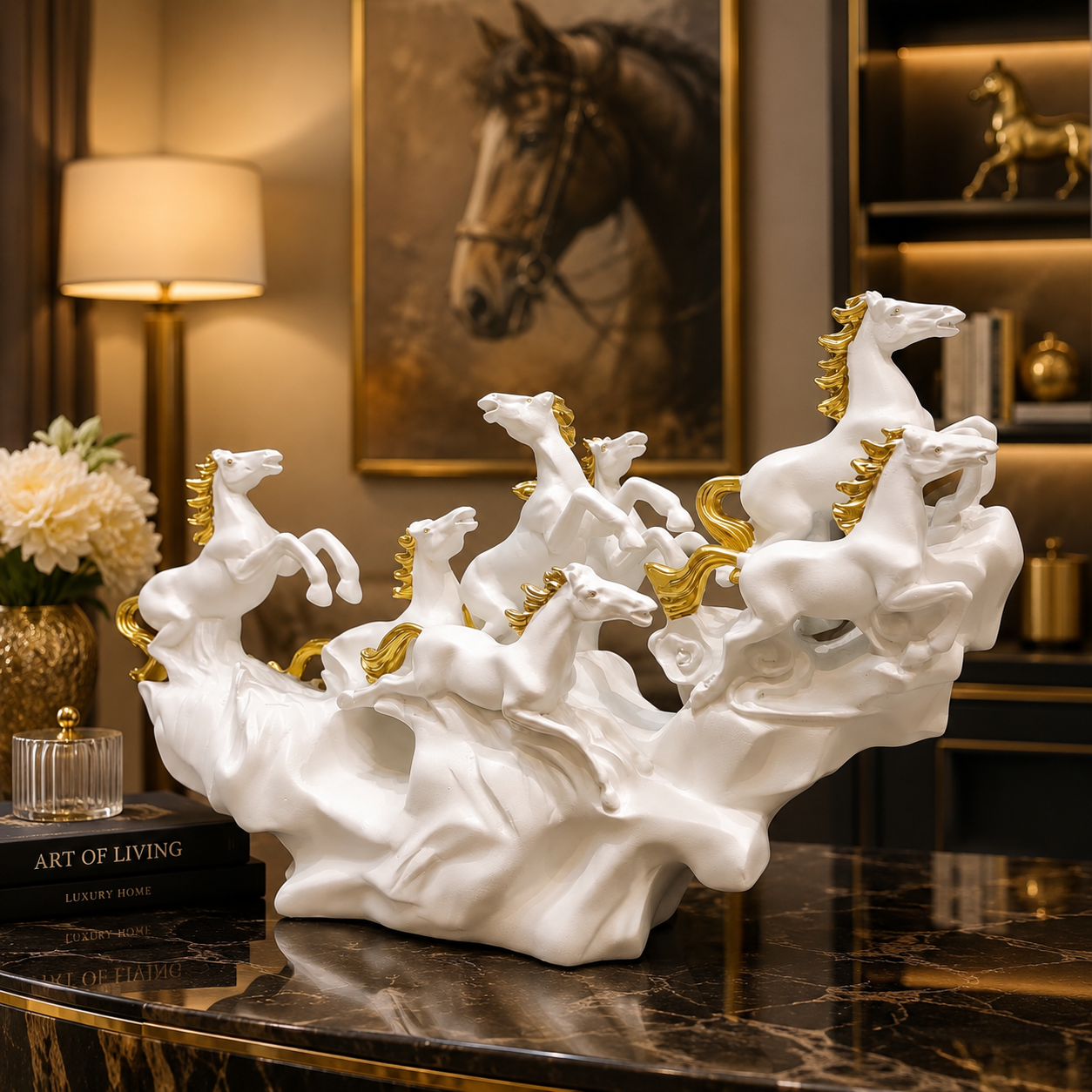 Majestic Gallop Horse Sculpture – Luxury Running Horses Décor Showpiece
