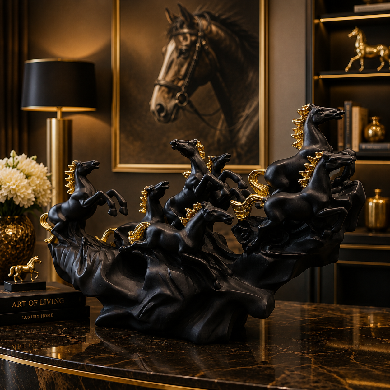 Majestic Gallop Horse Sculpture – Luxury Running Horses Décor Showpiece
